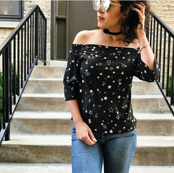 T&J Designs Tops - Black Star off the shoulder Top